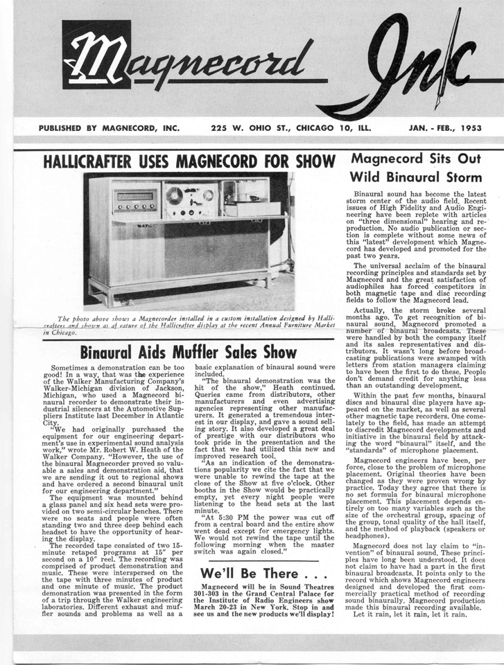 Magnecord Inc Newsletter January 1953