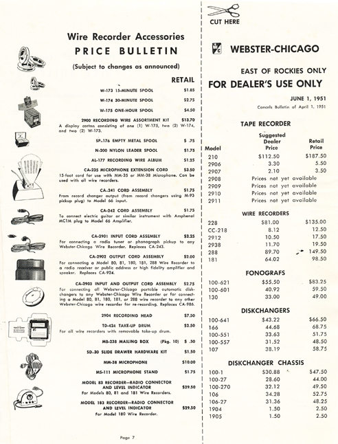 1951 Webster Chicago Price List in Reel2ReelTexas.com's vintage reel tape recorder recording collection