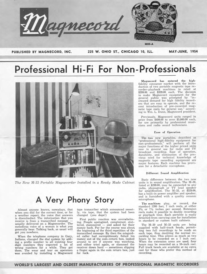 Magnecord Inc Newsletter May1954