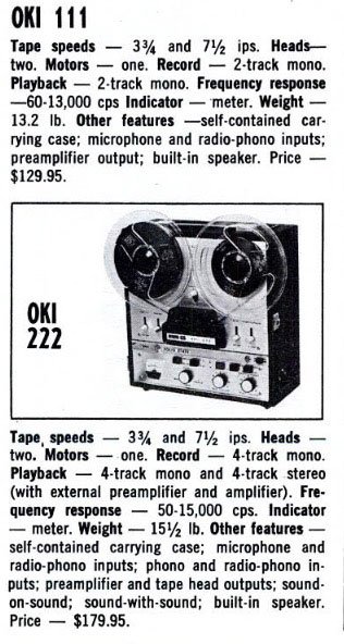 Oki reel to reel tape recorder information in the Reel2ReelTexas.com and Museum of Magnetic Sound Recording Museum vintage reel tape recorder recording collection