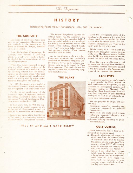 1949 Rangertone brochure in the MOMSR/Reel2ReelTexas/Theophilus vintage tape recorder collection