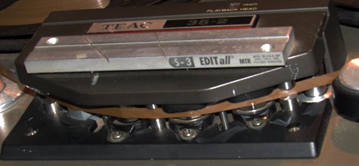 EditTall reel to reel tape splicer on the Museum's Teac Tascam 35-2 reel tape recorder in the Reel2ReelTexas' vintage reel tape recorder recording collection