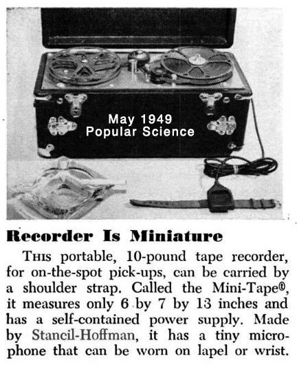 Article from the May 1949 Popular Science magazine about the Stancil-Hoffman MiniTape reel to reel portable tape recorder in the Reel2ReelTexas.com vintage reel tape recorder recording collection's vintage reel tape recorder recording collection