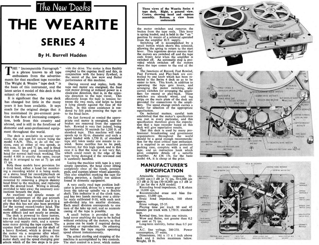 Wearite Series 4 reel to reel tape recorder from the United Kingdom in the Reel2ReelTexas.com/ MOMSR.org vintage reel tape recorder recording collection