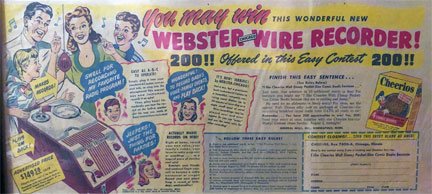 Webster Chicago 180-1 wire recorder ad in the Museum of magnetic Sound Recording