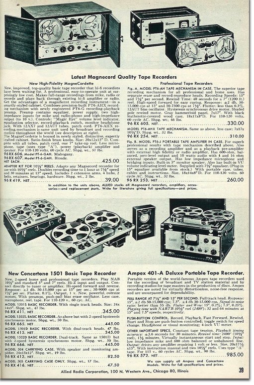 1954 ad for the Magnecord reel to reel tape recorder in the Reel2ReelTexas.com MOMSR vintage reel tape recorder recording collection
