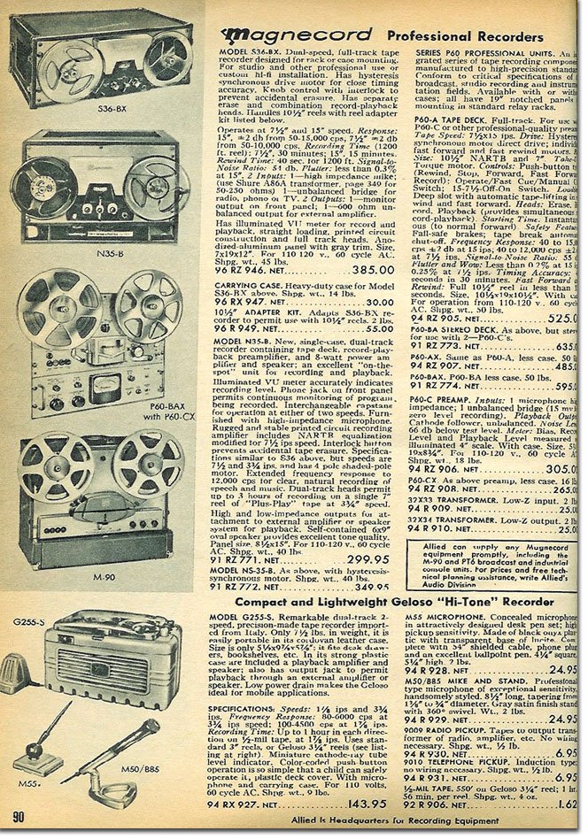 1958 ad for the Magnecord reel to reel tape recorder in the Reel2ReelTexas.com MOMSR vintage reel tape recorder recording collection