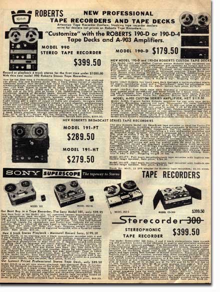 1961 McGee Radio catalog listing for Roberts Recorder reel to reel tape recorders in the Reel2ReelTexas.com & Museum of Magnetic Sound Recording vintage reel tape recorder recording collection