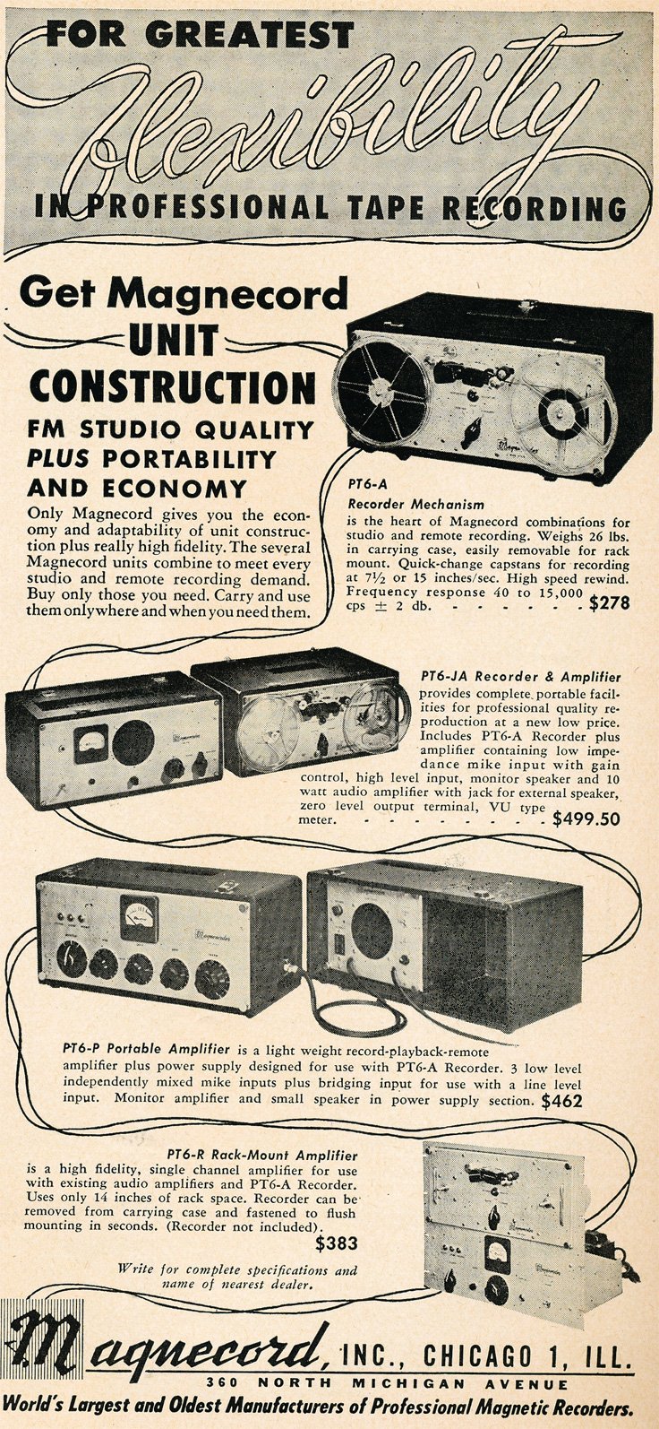 1949 ad for the Magnecord reel to reel tape recorder in the Reel2ReelTexas.com MOMSR vintage reel tape recorder recording collection