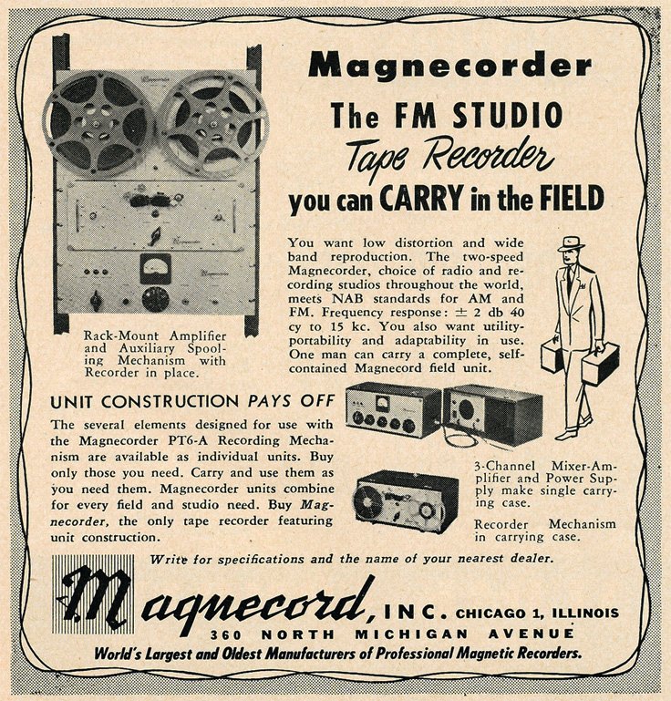 1949 ad for the Magnecord reel to reel tape recorder in the Reel2ReelTexas.com MOMSR vintage reel tape recorder recording collection
