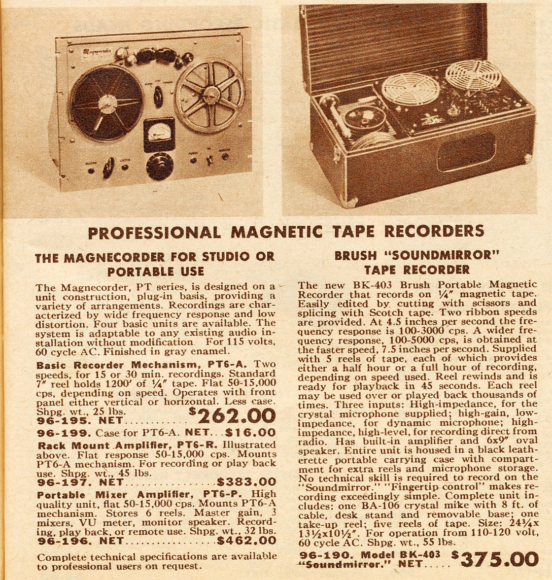 1949 ad for the Magnecord reel to reel tape recorder in the Reel2ReelTexas.com MOMSR vintage reel tape recorder recording collection