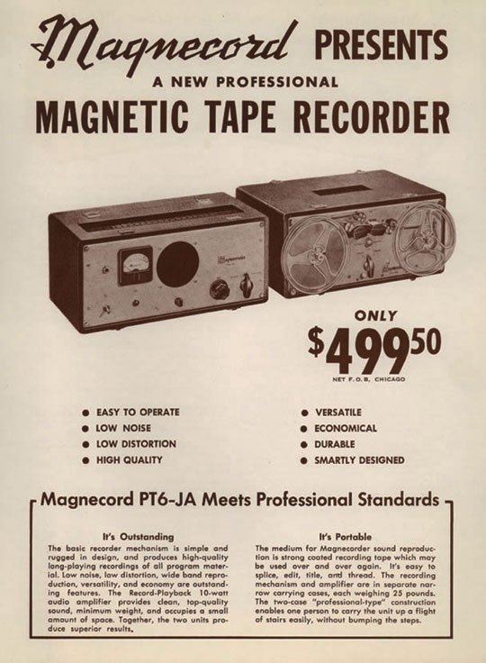 1950 ad for the Magnecord reel to reel tape recorder in the Reel2ReelTexas.com MOMSR vintage reel tape recorder recording collection