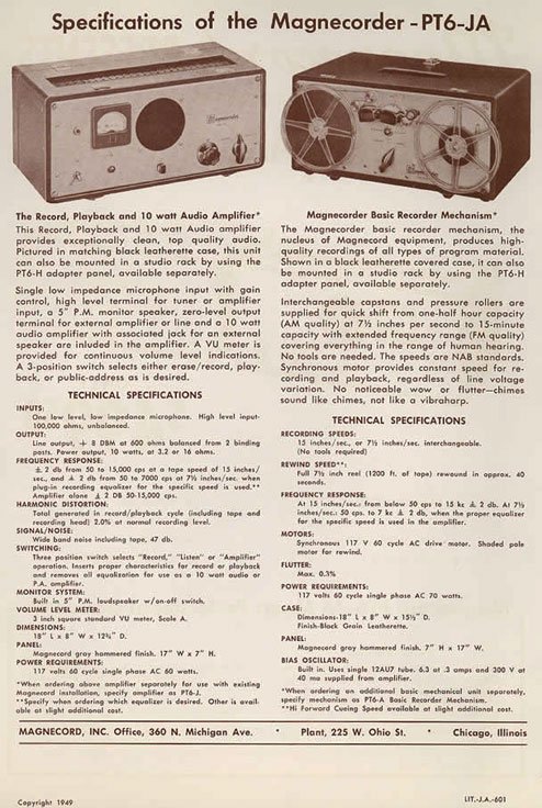 1950 ad for the Magnecord reel to reel tape recorder in the Reel2ReelTexas.com MOMSR vintage reel tape recorder recording collection