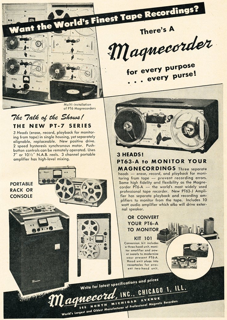 1950 ad for the Magnecord reel to reel tape recorder in the Reel2ReelTexas.com MOMSR vintage reel tape recorder recording collection