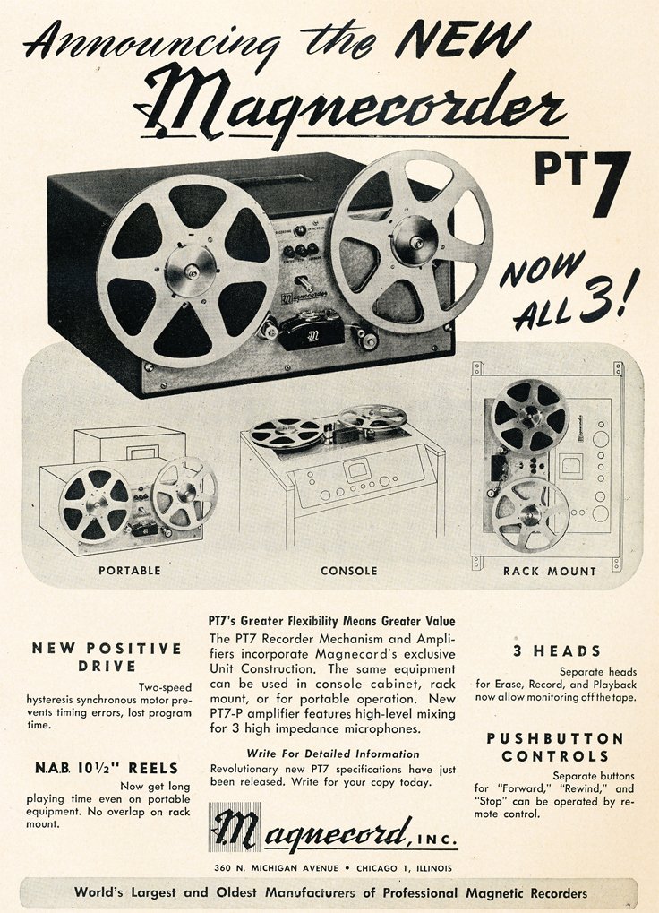 1950 ad for the Magnecord reel to reel tape recorder in the Reel2ReelTexas.com MOMSR vintage reel tape recorder recording collection