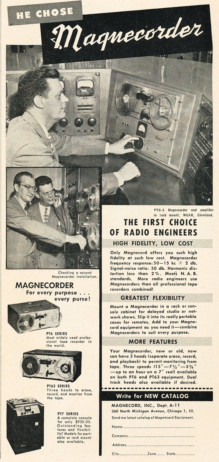 1950 ad for the Magnecord reel to reel tape recorder in the Reel2ReelTexas.com MOMSR vintage reel tape recorder recording collection
