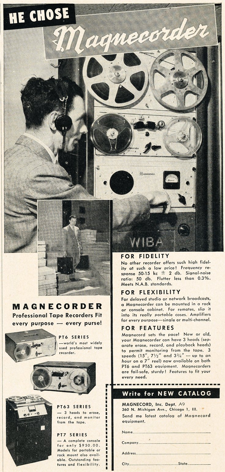 1950 ad for the Magnecord reel to reel tape recorder in the Reel2ReelTexas.com MOMSR vintage reel tape recorder recording collection