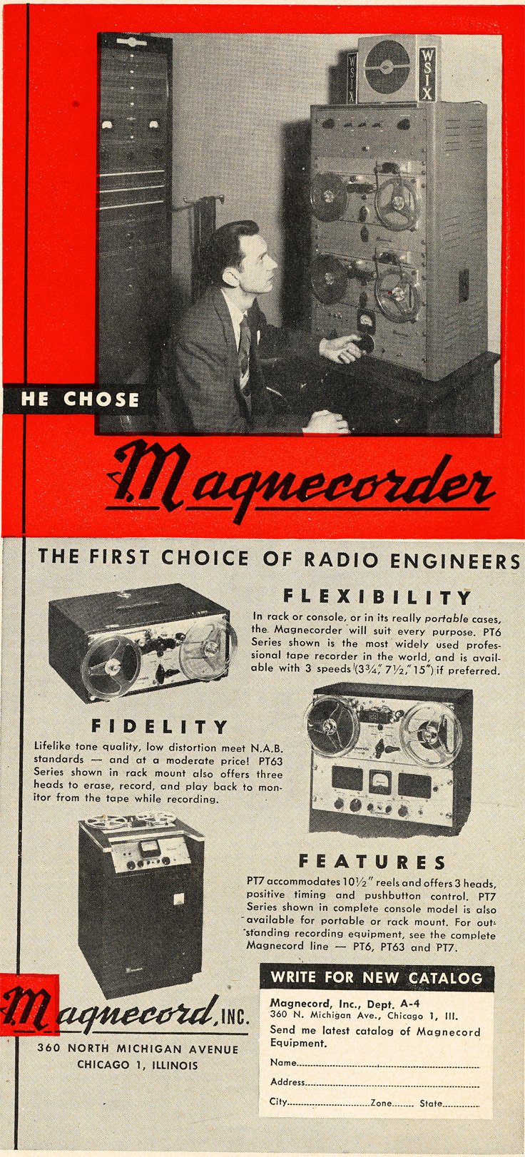 1951 ad for the Magnecord reel to reel tape recorder in the Reel2ReelTexas.com MOMSR vintage reel tape recorder recording collection