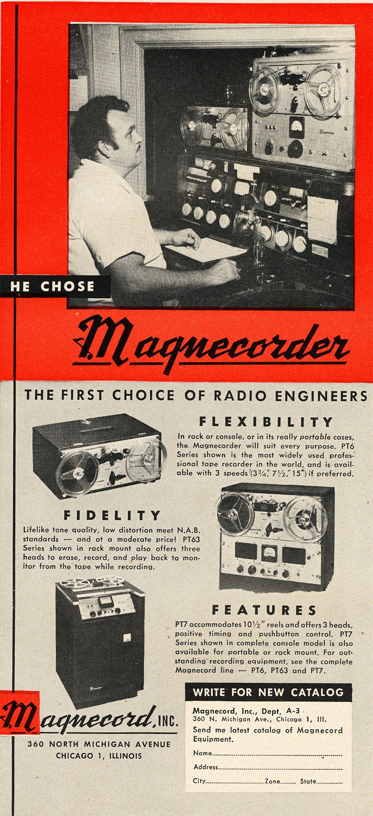 1951 ad for the Magnecord reel to reel tape recorder in the Reel2ReelTexas.com MOMSR vintage reel tape recorder recording collection