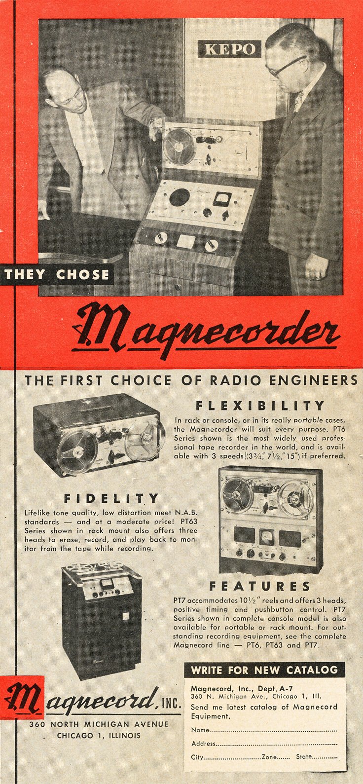 1951 ad for the Magnecord reel to reel tape recorder in the Reel2ReelTexas.com MOMSR vintage reel tape recorder recording collection