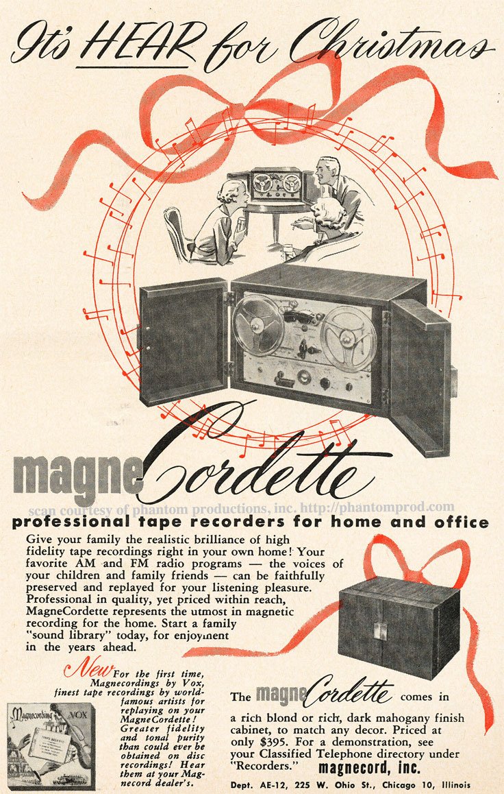 1952 ad for the Magnecord reel to reel tape recorder in the Reel2ReelTexas.com MOMSR vintage reel tape recorder recording collection
