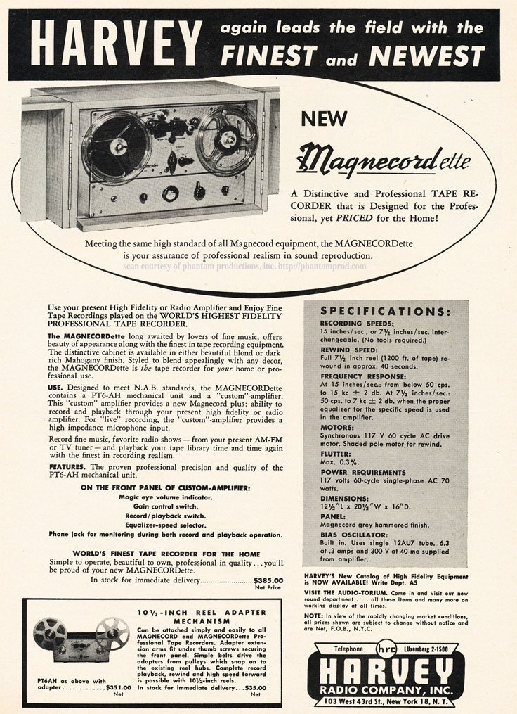 1952 ad for the Magnecord reel to reel tape recorder in the Reel2ReelTexas.com MOMSR vintage reel tape recorder recording collection