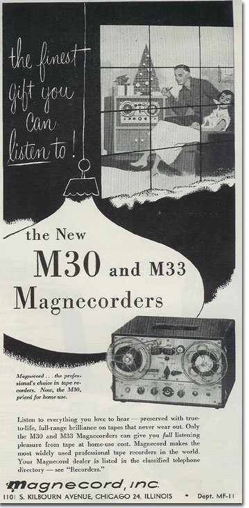 1952 Magnecorder M30,M33 ad in Reel2ReelTexas.com vintage reel tape recorder collection