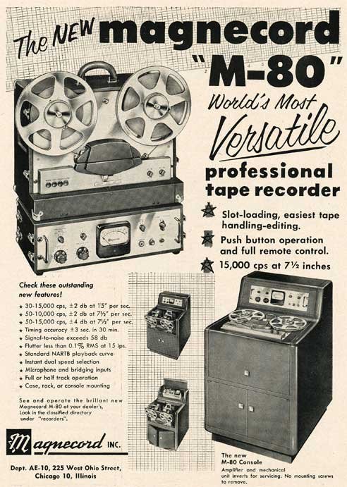 1953 ad for the Magnecord reel to reel tape recorder in the Reel2ReelTexas.com MOMSR vintage reel tape recorder recording collection
