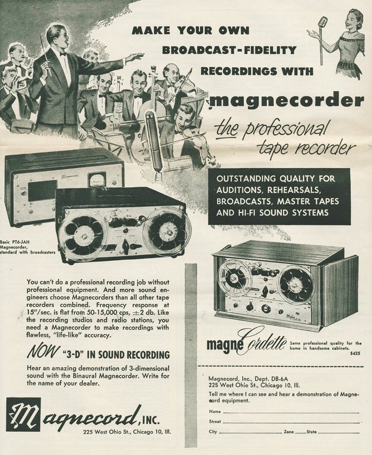 1953 ad for the Magnecord reel to reel tape recorder in the Reel2ReelTexas.com MOMSR vintage reel tape recorder recording collection
