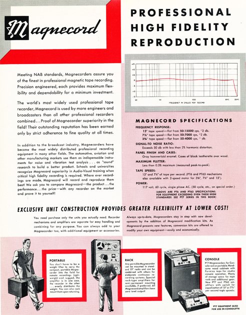 1954 ad for the Magnecord reel to reel tape recorder in the Reel2ReelTexas.com MOMSR vintage reel tape recorder recording collection
