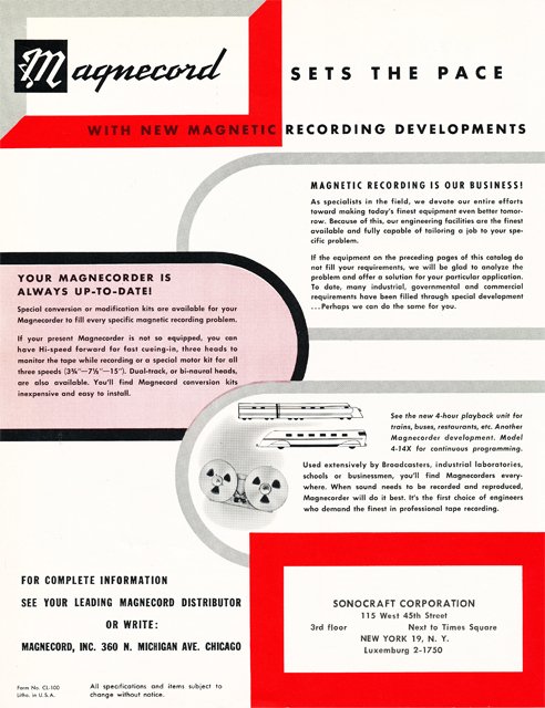 1954 ad for the Magnecord reel to reel tape recorder in the Reel2ReelTexas.com MOMSR vintage reel tape recorder recording collection