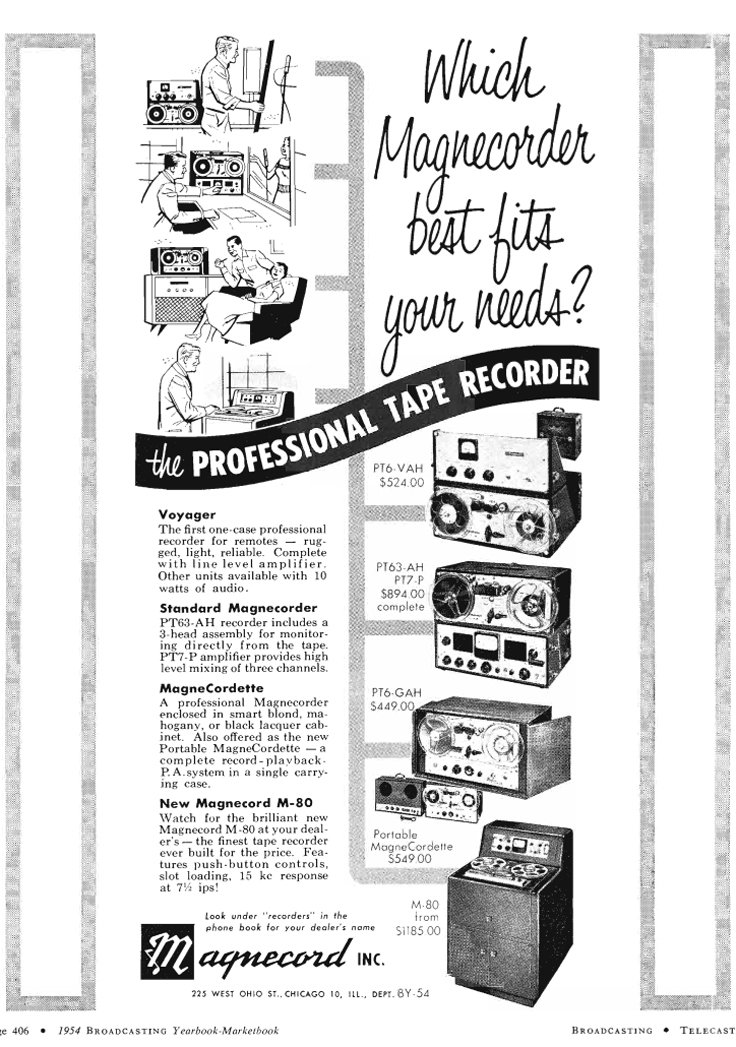 1954 ad for the Magnecord reel to reel tape recorder in the Reel2ReelTexas.com MOMSR vintage reel tape recorder recording collection