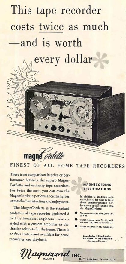1954 ad for the Magnecord reel to reel tape recorder in the Reel2ReelTexas.com MOMSR vintage reel tape recorder recording collection