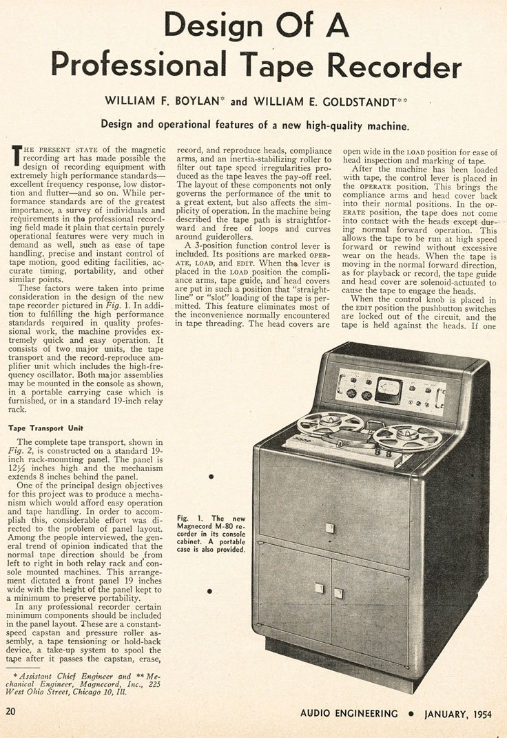 1954 ad for the Magnecord reel to reel tape recorder in the Reel2ReelTexas.com MOMSR vintage reel tape recorder recording collection
