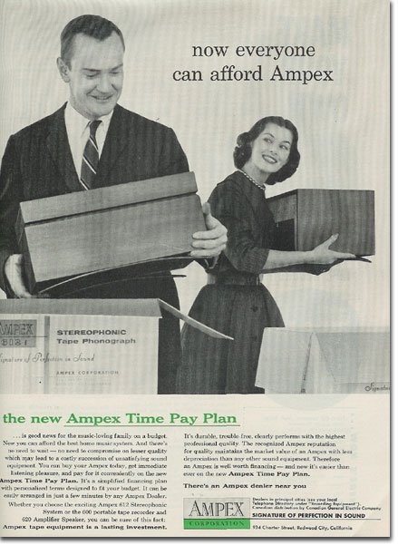 1956 ad for Ampex reel to reel tape recorders in the Reel2ReelTexas.com's vintage recording collection