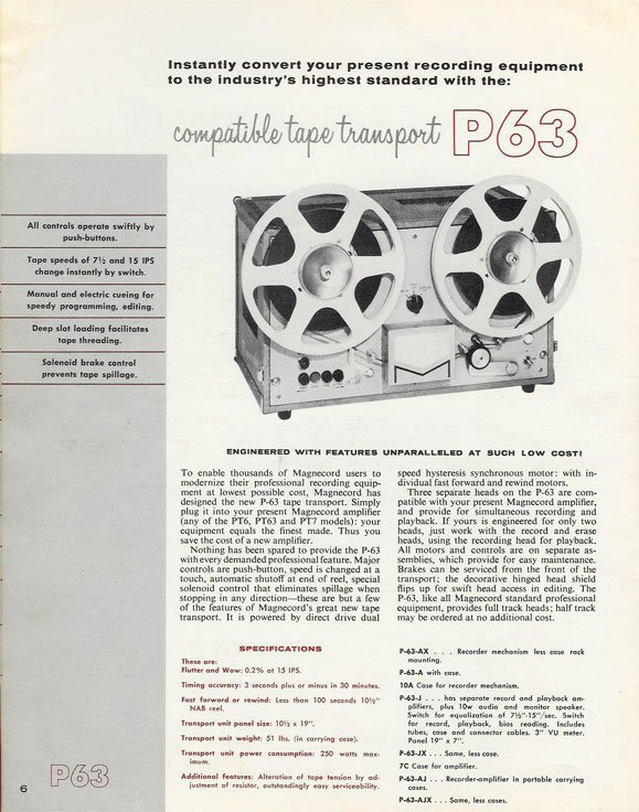 1956 ad for the Magnecord reel to reel tape recorder in the Reel2ReelTexas.com MOMSR vintage reel tape recorder recording collection
