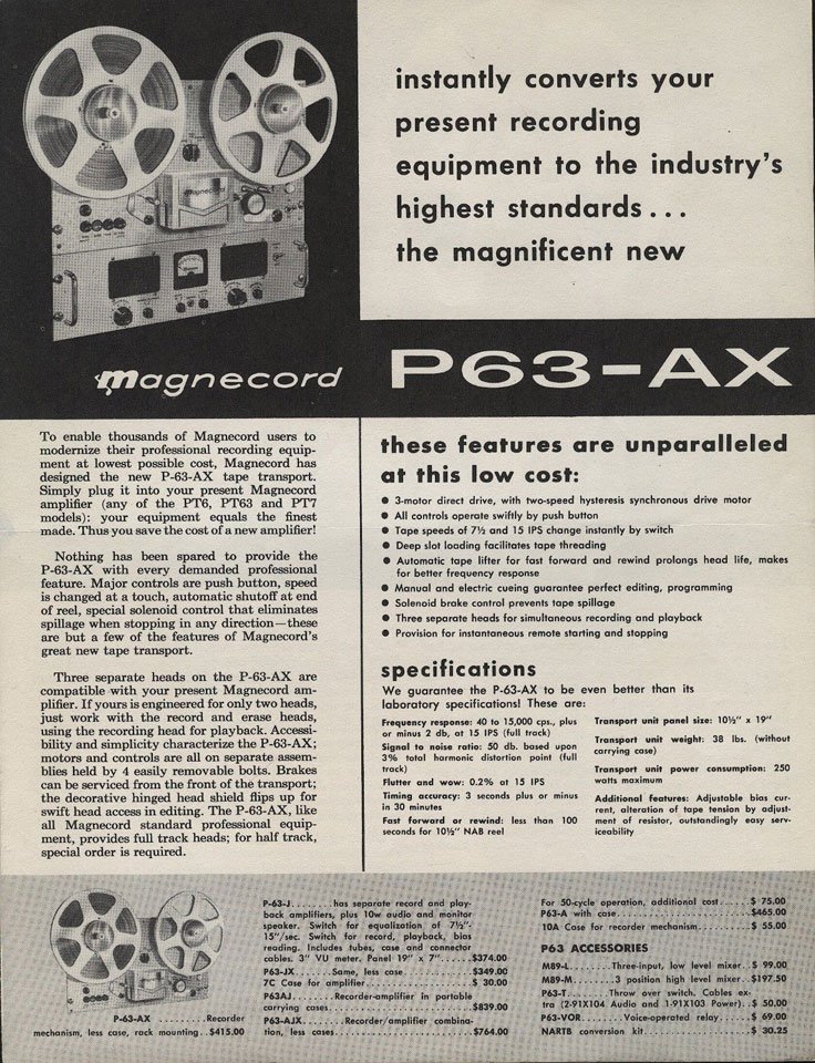 1956 ad for the Magnecord reel to reel tape recorder in the Reel2ReelTexas.com MOMSR vintage reel tape recorder recording collection