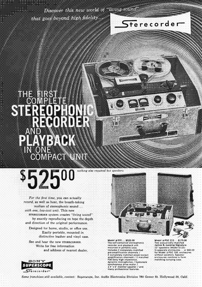 1957 ad for the Sony 555 reel to reel tape recorders in the Reel2ReelTexas.com's vintage reel tape recorder recording collection