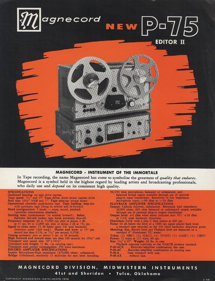 1958 ad for the Magnecord reel to reel tape recorder in the Reel2ReelTexas.com MOMSR vintage reel tape recorder recording collection