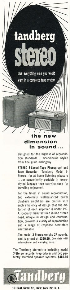 1958 Tandberg ad in the Reel2ReelTexas.com vintage reel tape recorder recording collection
