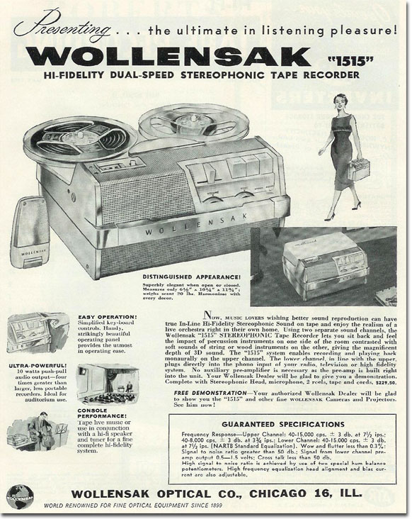 Wollensak ad for  reel tape recorder in the Reel2ReelTexas.com vintage reel tape recorder recording collection