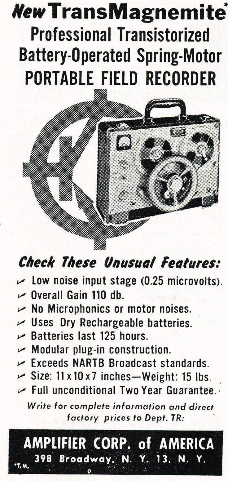 Amplifier Corp reel to reel tape recorder ad