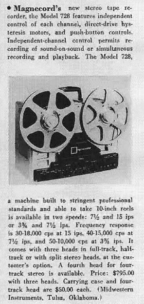1959 ad for the Magnecord reel to reel tape recorder in the Reel2ReelTexas.com MOMSR vintage reel tape recorder recording collection