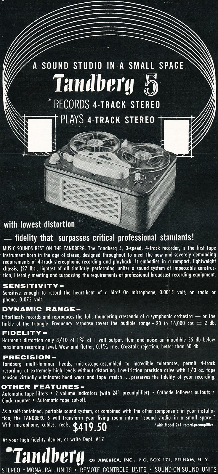 1957 Tandberg ad in the Reel2ReelTexas.com vintage reel tape recorder recording collection