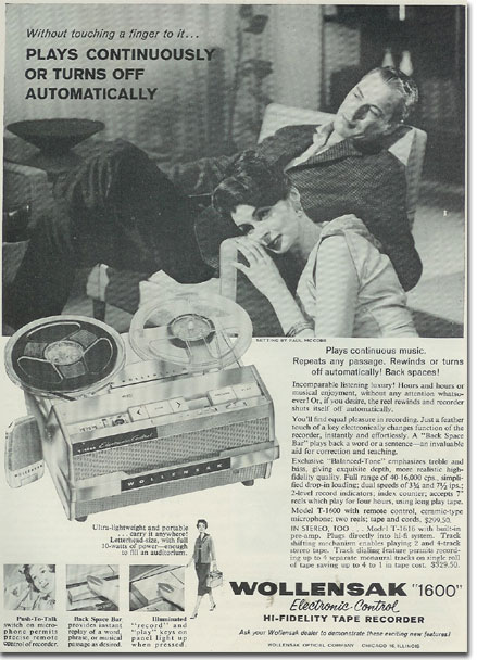 1960 Wollensak ad for  reel tape recorder in the Reel2ReelTexas.com vintage reel tape recorder recording collection