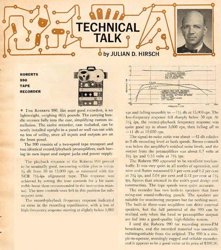 1962 review of the Roberts 990 reel to reel tape recorder Reel2ReelTexas.com vintage reel tape recorder recording collection