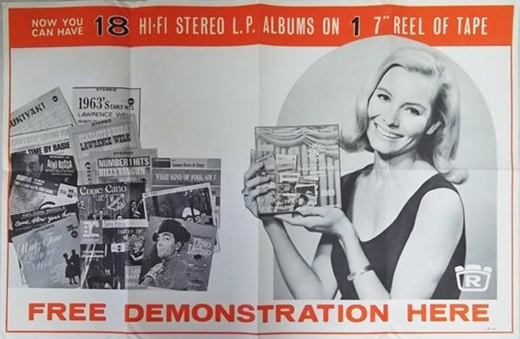 1964 Roberts Electronics poster featuring their 18 album reel to reel tape