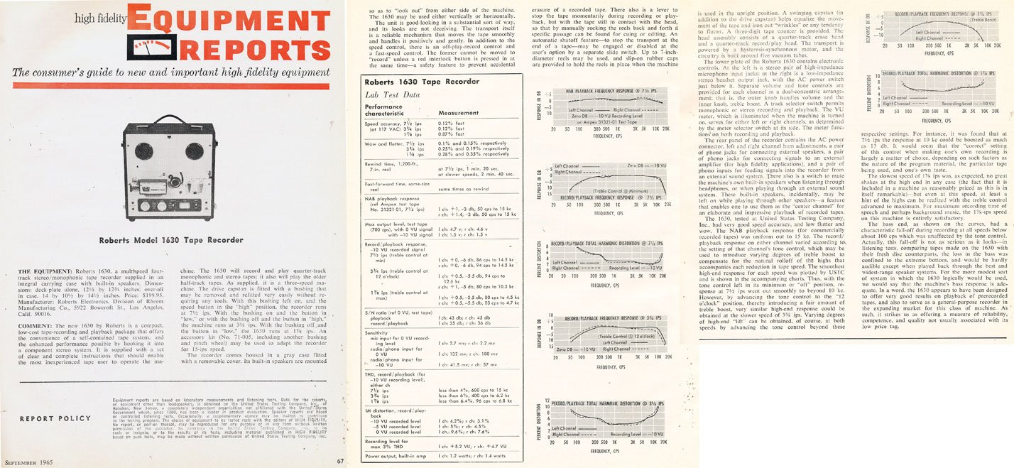 1965 Roberts 1630 tape recorder review in the Reel2ReelTexas.com's vintage reel tape recorder recording collection