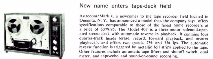 1969 and 1970 ad fro Astrocom reel to reel tape recorders in the reel2reeltexas.com/Museum of Magnetic Sound Recording vintage reel tape recorder recording collection