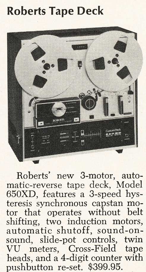 1969 ad for the Roberts 650XD reel tape recorder in Reel2ReelTexas.com's vintage reel tape recorder recording collection
